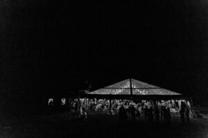 outdoor tent for dancing during summer backyard wedding reception in North Stormont, ON