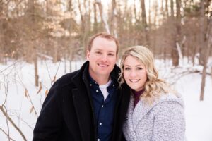 Winter forest engagement photos in Kemptville, ON