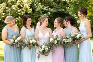 bride and bridesmaids at outdoor farm wedding near Ottawa, ON