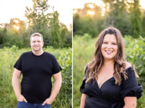 individual couple portraits in field for their late summer engagement photos in Ottawa, ON