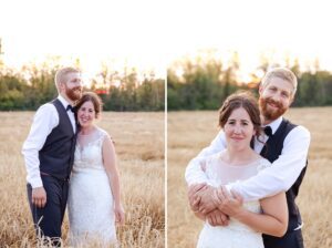 Bride and Groom portraits in wheat field during farm wedding in Alexandria, ON