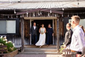 Bride enters the courtyard at The Lodge at Strathmere