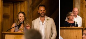 parents of bride and groom give speeches during wedding at strathmere