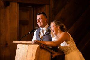 bride and groom speeches during wedding at strathmere