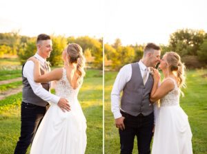 sunset portraits with bride and groom at strathmere