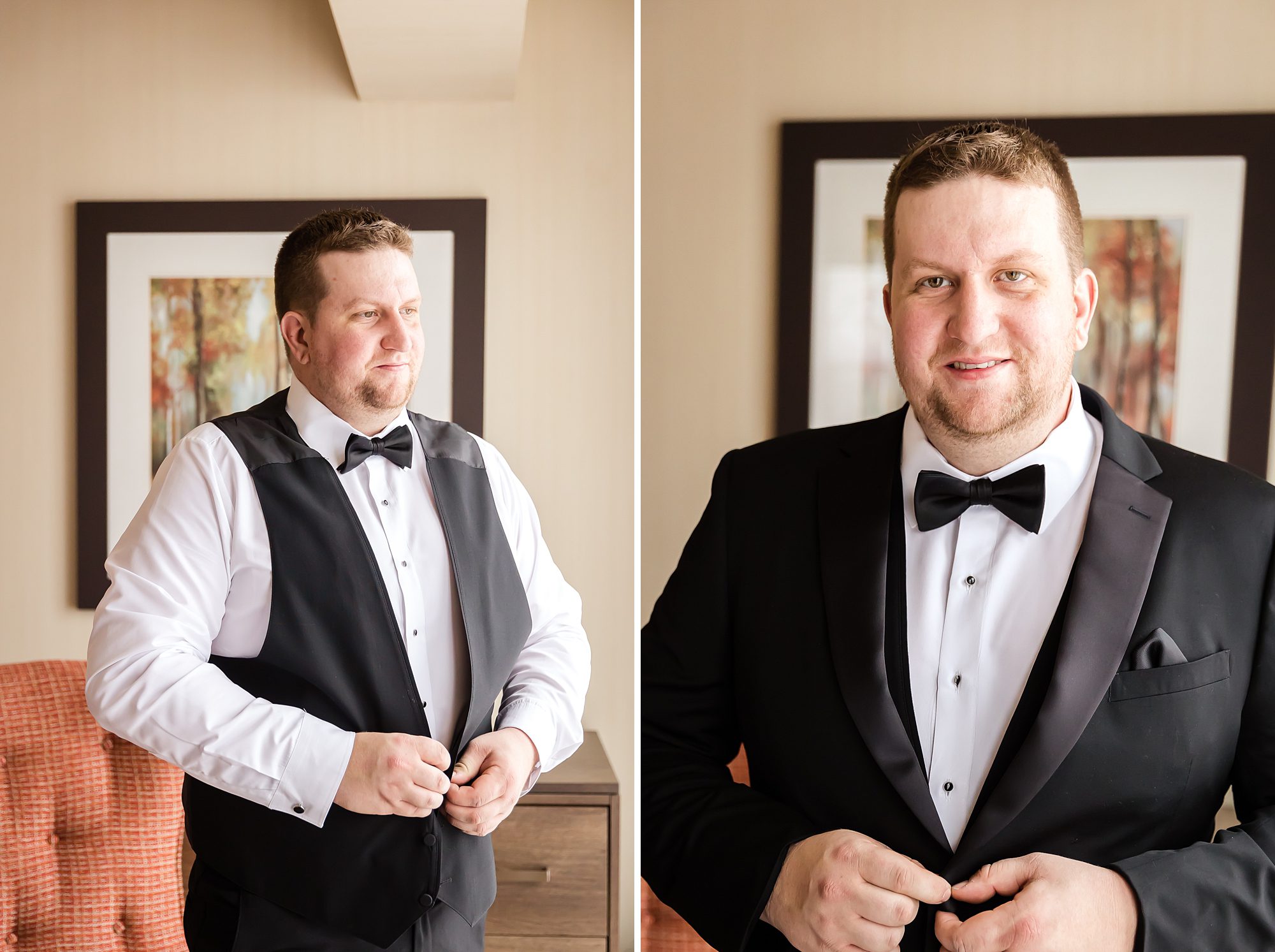 groom getting ready at best western in Perth for code's mill wedding