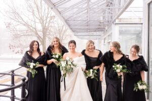 Bridesmaids at winter wedding in Perth, ON