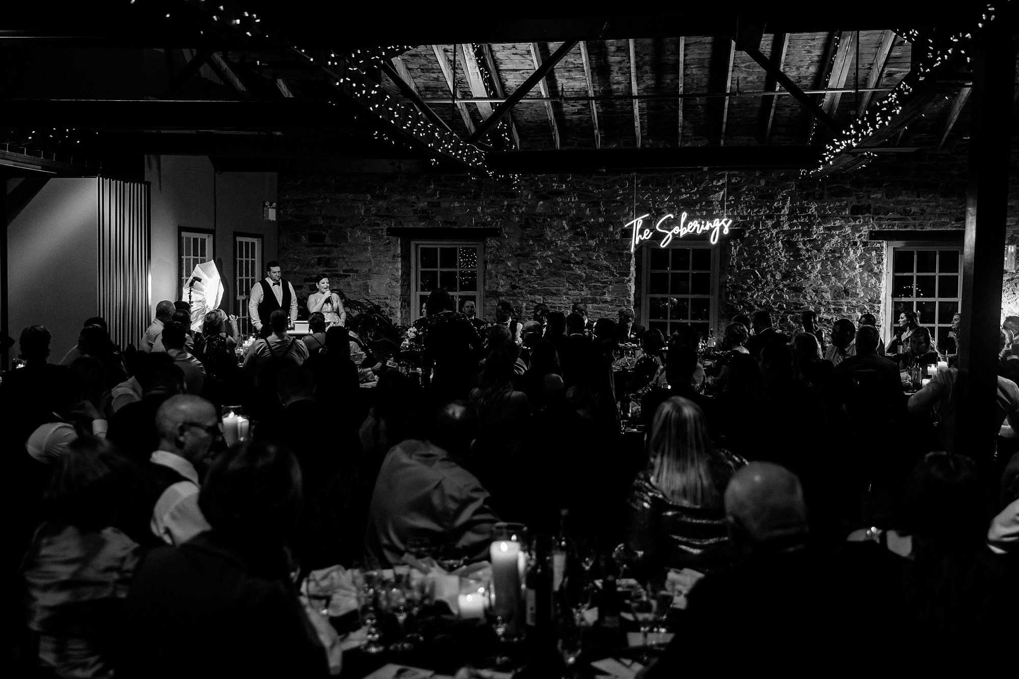 full view of wedding reception at Code's Mill wedding in Perth, ON