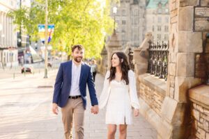 Couple walking during Downtown Ottawa Engagement Pictures