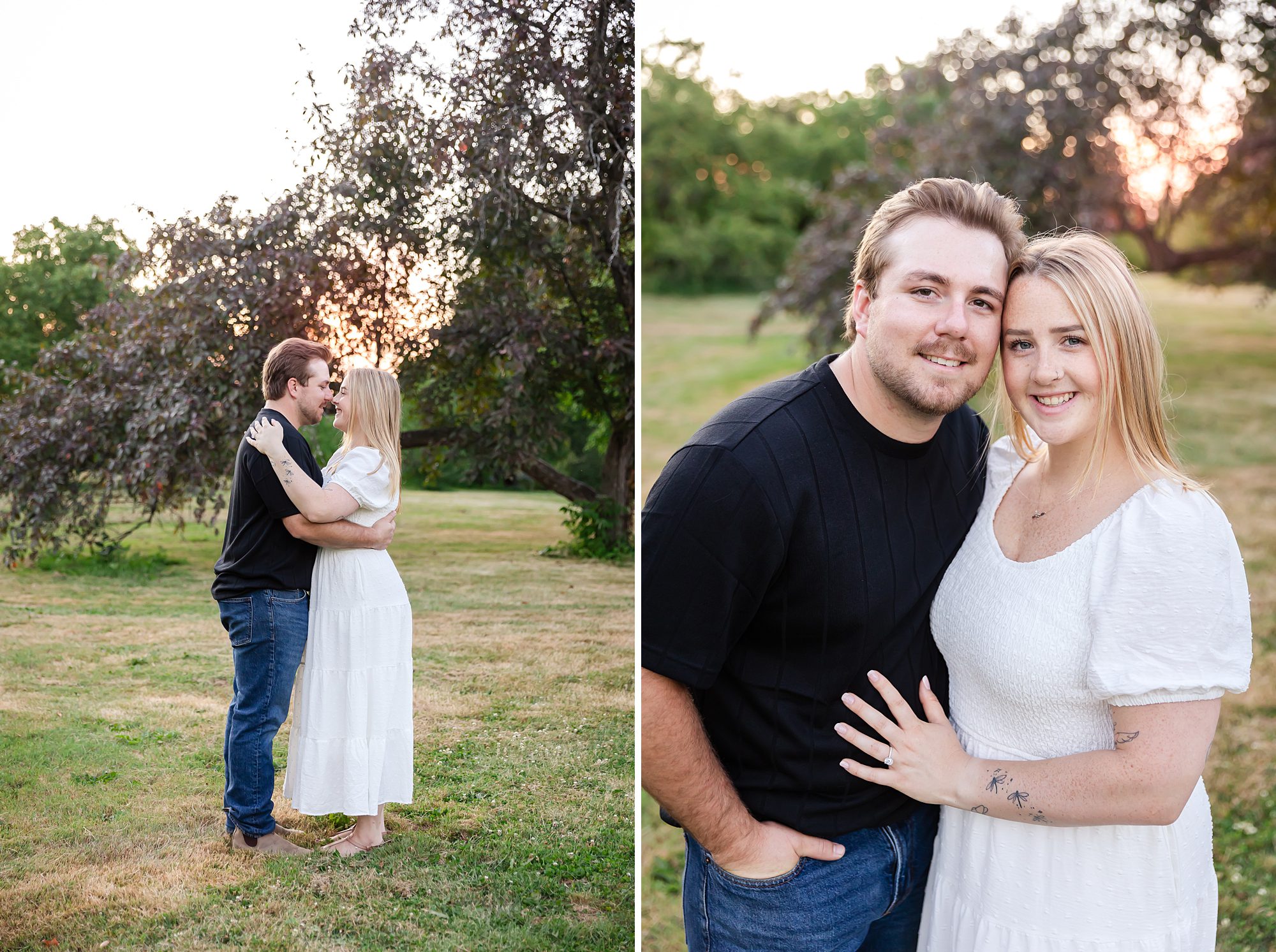 couple embracing during blue hour for an engagement portrait in Ottawa, ON